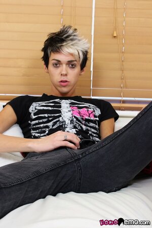 Emo twink Alexander Syden shows off slim body and long uncut cock