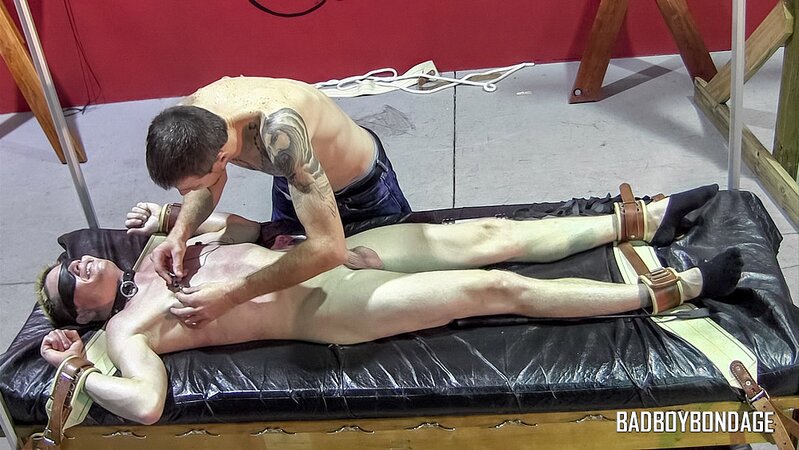 Jaden Swift examined with flogger and pinwheel by Chad Mason