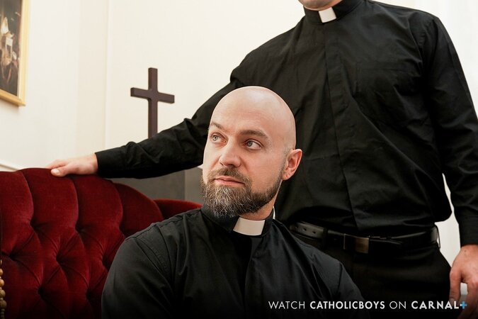 Reverend Snow and Patrick spitroast altar boy Grant Ducati
