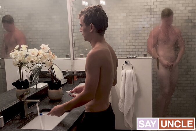 Jesse Bolton brushes teeth while Kyle Connors showers nude