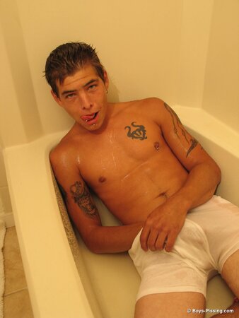 Gabriel pisses in own face wearing underwear