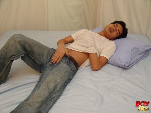 Jack strokes and pounds himself into orgasm