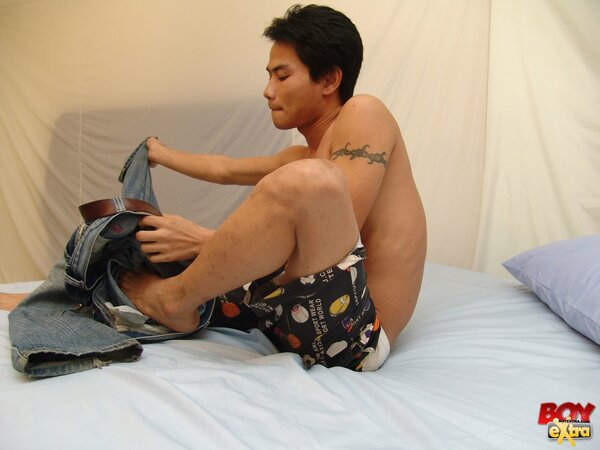 Jack strokes and pounds himself into orgasm