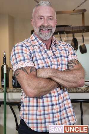 Casey Everett gets shirtless and fucked by stepgrandpa Lance Charger in kitchen