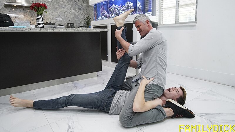 Bill Farnsworth wrestles Alex Meyer then tongues tight hole