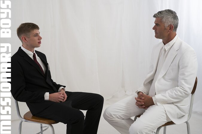 Bill Farnsworth teases Oliver Dean's stiff cock