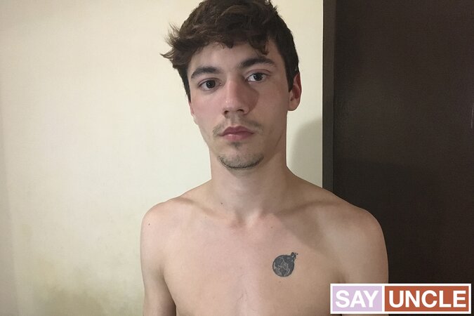 Student Esteban jumps at cash to deepthroat filmer's uncut cock first-time