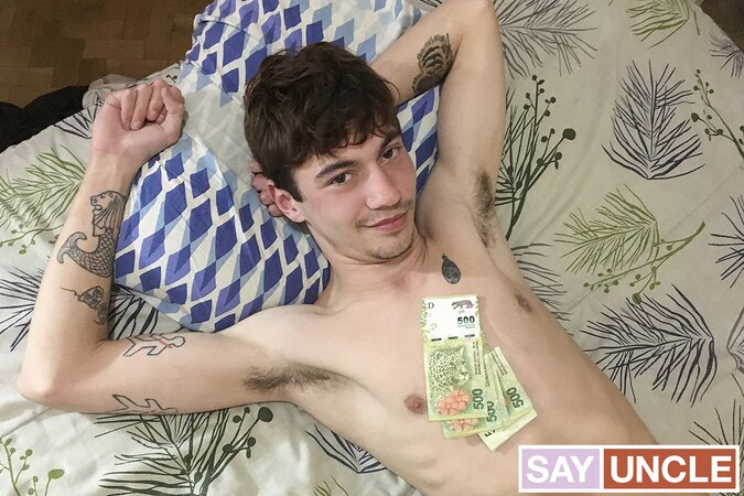 Student Esteban jumps at cash to deepthroat filmer's uncut cock first-time