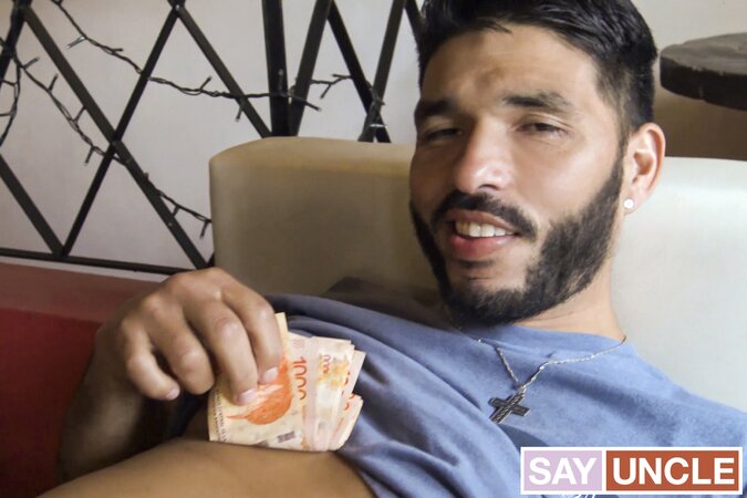 Client fingers David's hole before standing doggy in storage deal