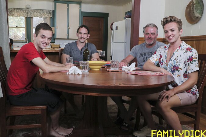 Cameron Basinger sucks Greg McKeon's cock under breakfast table