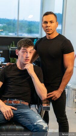 Barber Milo Madera cuts Edward Terrant’s hair then breeds him