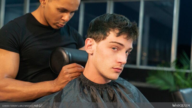 Barber Milo Madera cuts Edward Terrant’s hair then breeds him