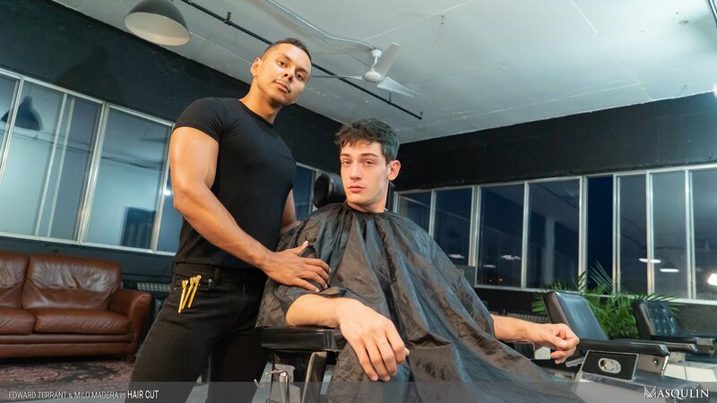 Barber Milo Madera cuts Edward Terrant’s hair then breeds him