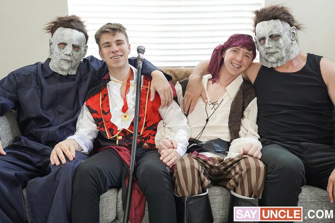 Masked stepdads Johnny Hill and Pierce Paris trick and swap twinks