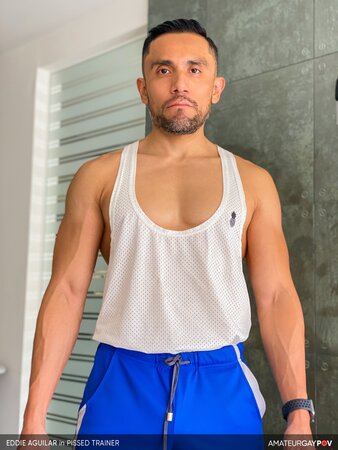 Pissed trainer Eddie Aguilar face-fucks and breeds late client