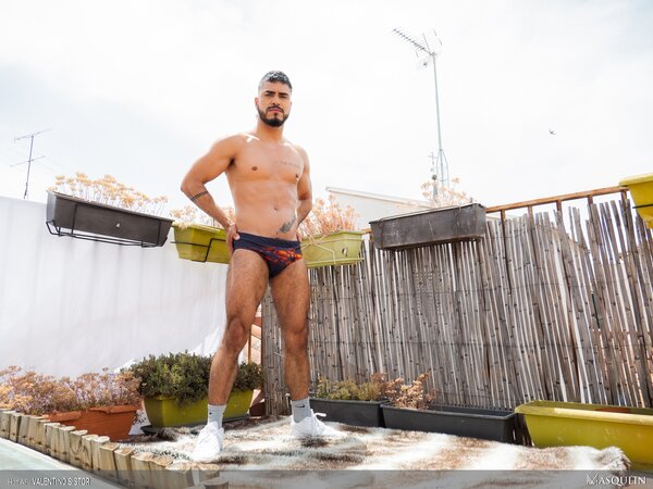 Valentino Sistor strokes cut cock outside and hoses himself