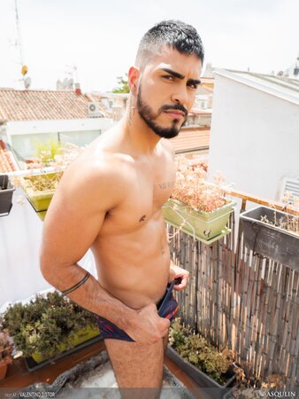 Valentino Sistor strokes cut cock outside and hoses himself