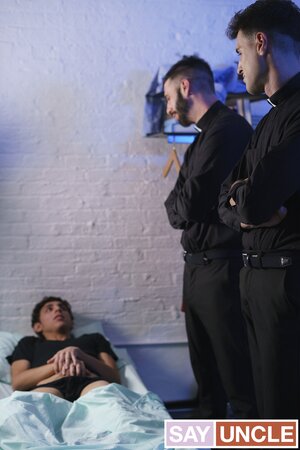 Priests Gallo and Romeo double-team and creampie bad Carter Ford