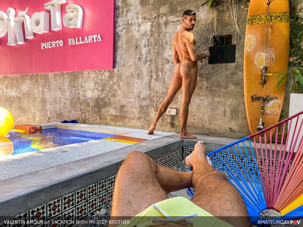 Stepbro Valentin Amour loses virginity poolside to big cock