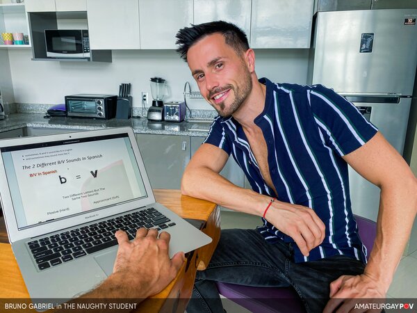 Naughty student Bruno Gabriel rides tutor cock instead of learning