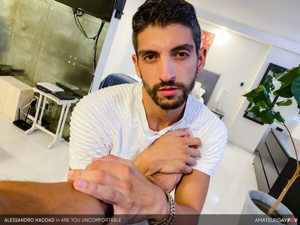 Muscular Alessandro Haddad rides big cock because clothes hurt