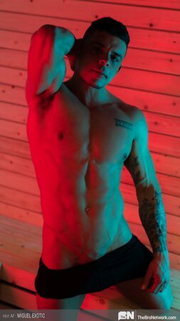 Miguel Exotic strokes his huge uncut Latino cock