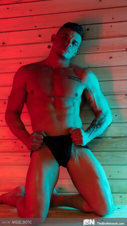 Miguel Exotic strokes his huge uncut Latino cock