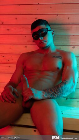 Miguel Exotic strokes his huge uncut Latino cock