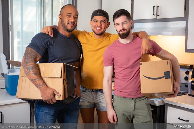Thyle Knoxx unpacks Jason Vario's big cock while Alex Montenegro grabs truck