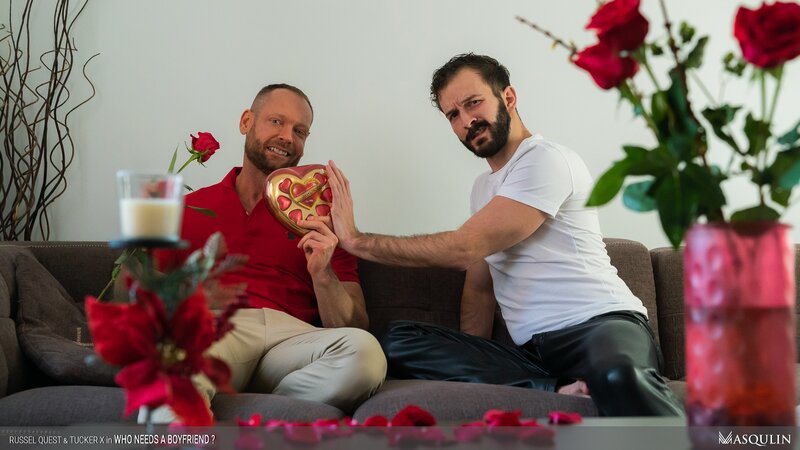 Russel Quest face-fucks Tucker X then rims hot hole bareback