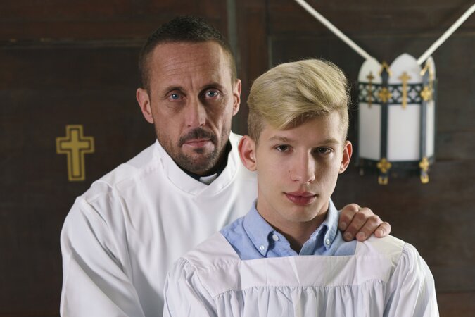 Jace Madden sucks Father Myles Landon's girthy dick like lollipop