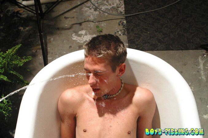 Shane Allen gets pissed on naked in outdoor tub