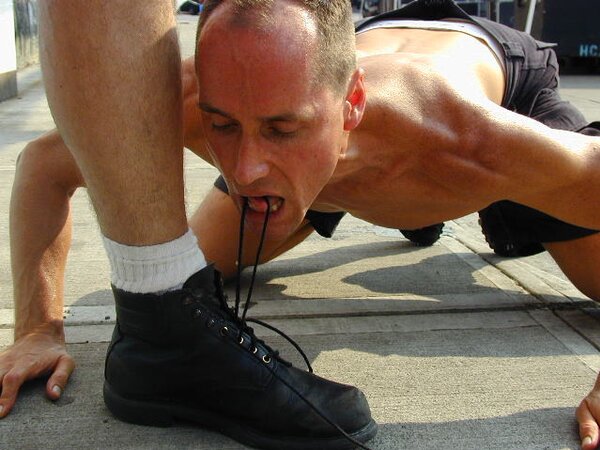 Leather daddy Michael Marino boots and feet outdoor