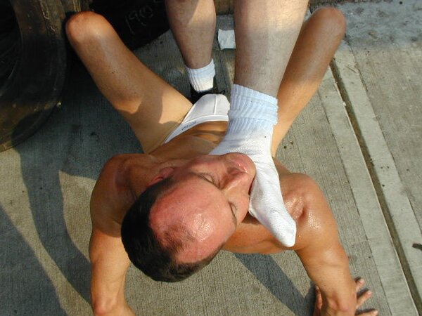 Leather daddy Michael Marino boots and feet outdoor