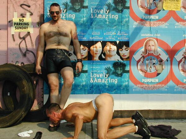 Leather daddy Michael Marino boots and feet outdoor