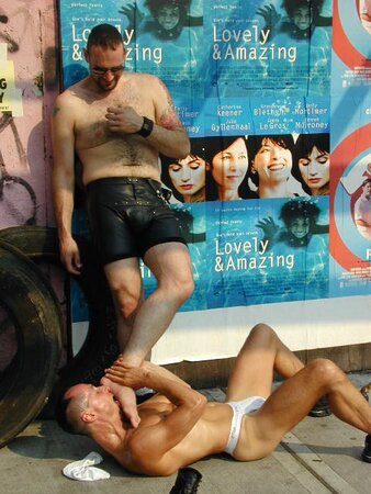 Leather daddy Michael Marino boots and feet outdoor