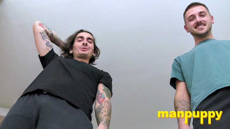 Tiny loser gets teabagged by giant Dimitri and Johnny