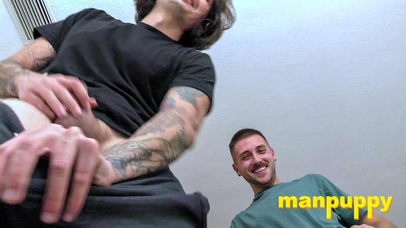 Tiny loser gets teabagged by giant Dimitri and Johnny