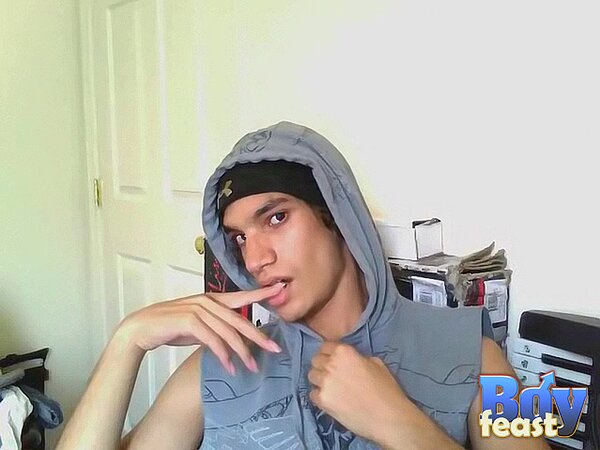 Tristan strokes smooth cock solo then sprays load