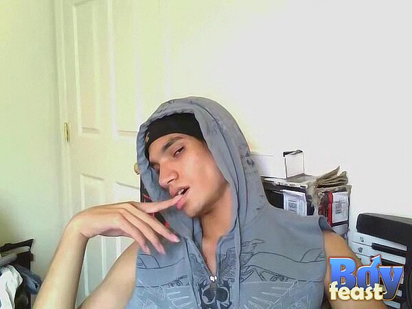 Tristan strokes smooth cock solo then sprays load