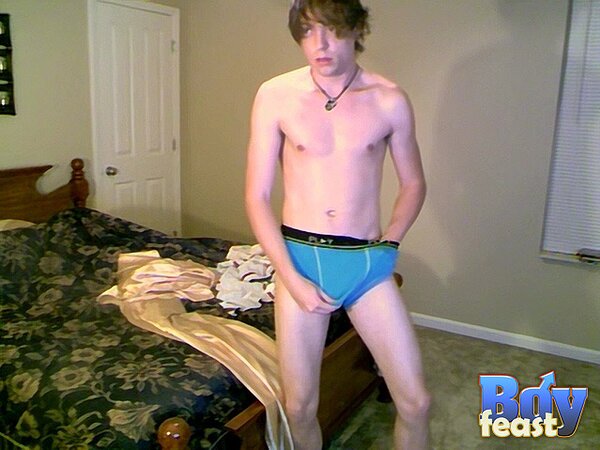 Trace strokes slim cock solo in smooth close-ups