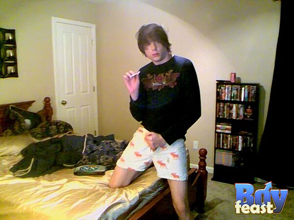 Trace smokes and strokes slim cock solo tease