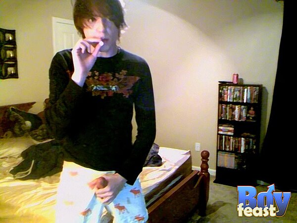 Trace smokes and strokes slim cock solo tease