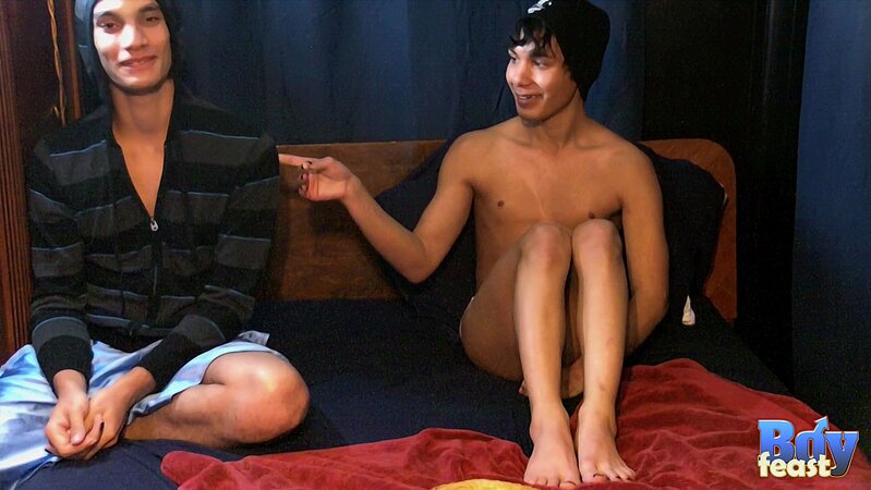 Angel and Tristan foot-fetish kitchen play