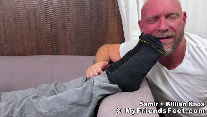 Killian Knox tongues Samir’s dress socks deep