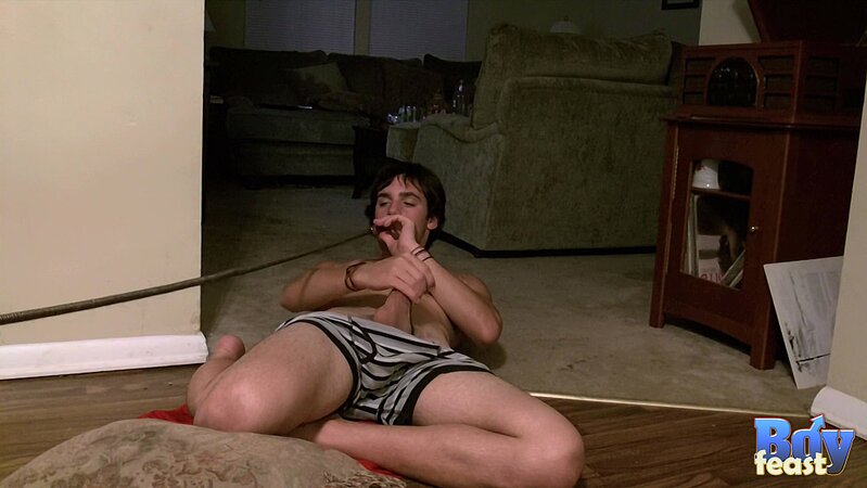 Justin smokes while masturbating slim cock to cumshots