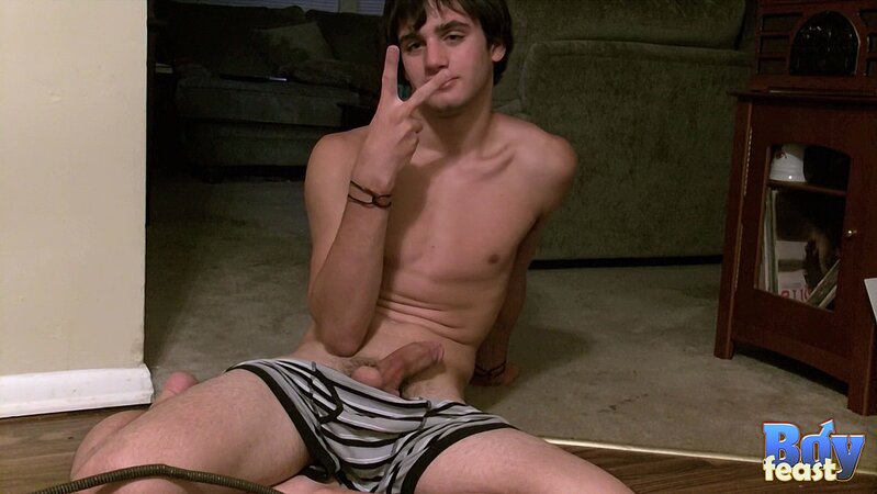 Justin smokes while masturbating slim cock to cumshots