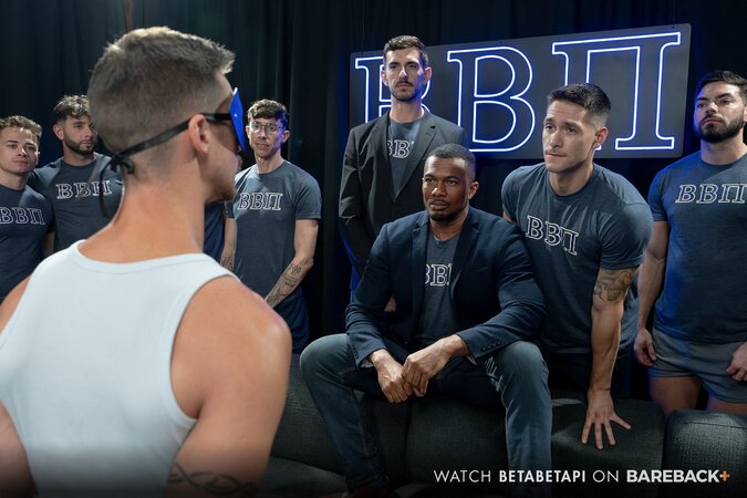 Pledge Jaxx gets spit-roasted and triple-bred by bros