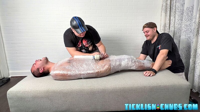 Ryder and Matt mummify Pup Saki with constant vibrator