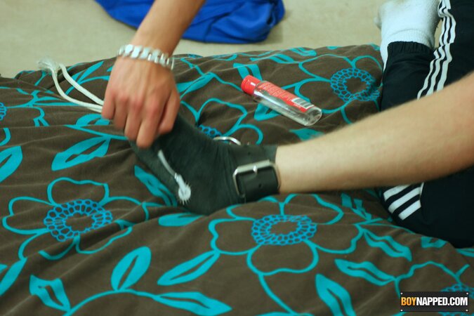 Callum tickles and tortures tied Justin raw